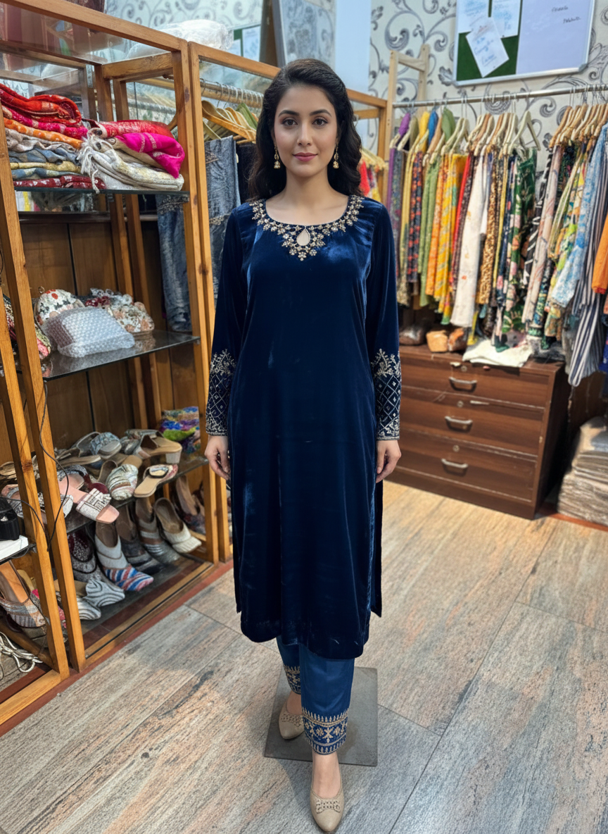 Velvet Pant Suit with Luxurious Zardozi Embroidery