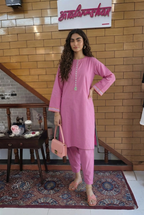 Pastel Pink Classic Straight Kurta with Pants