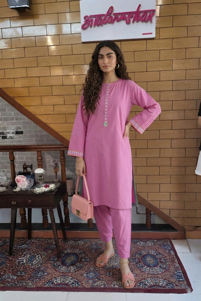 Pastel Pink Classic Straight Kurta with Pants