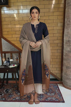 Midnight Blue Embroidered Kurta Set with Beige Organza Dupatta