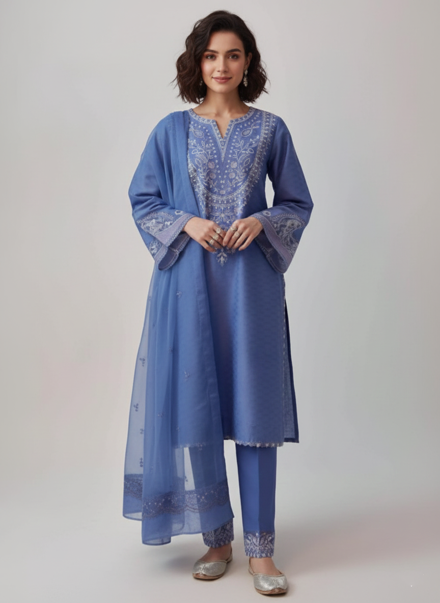 Cotton Chanderi Suit with Fine Resham Work Embroidery