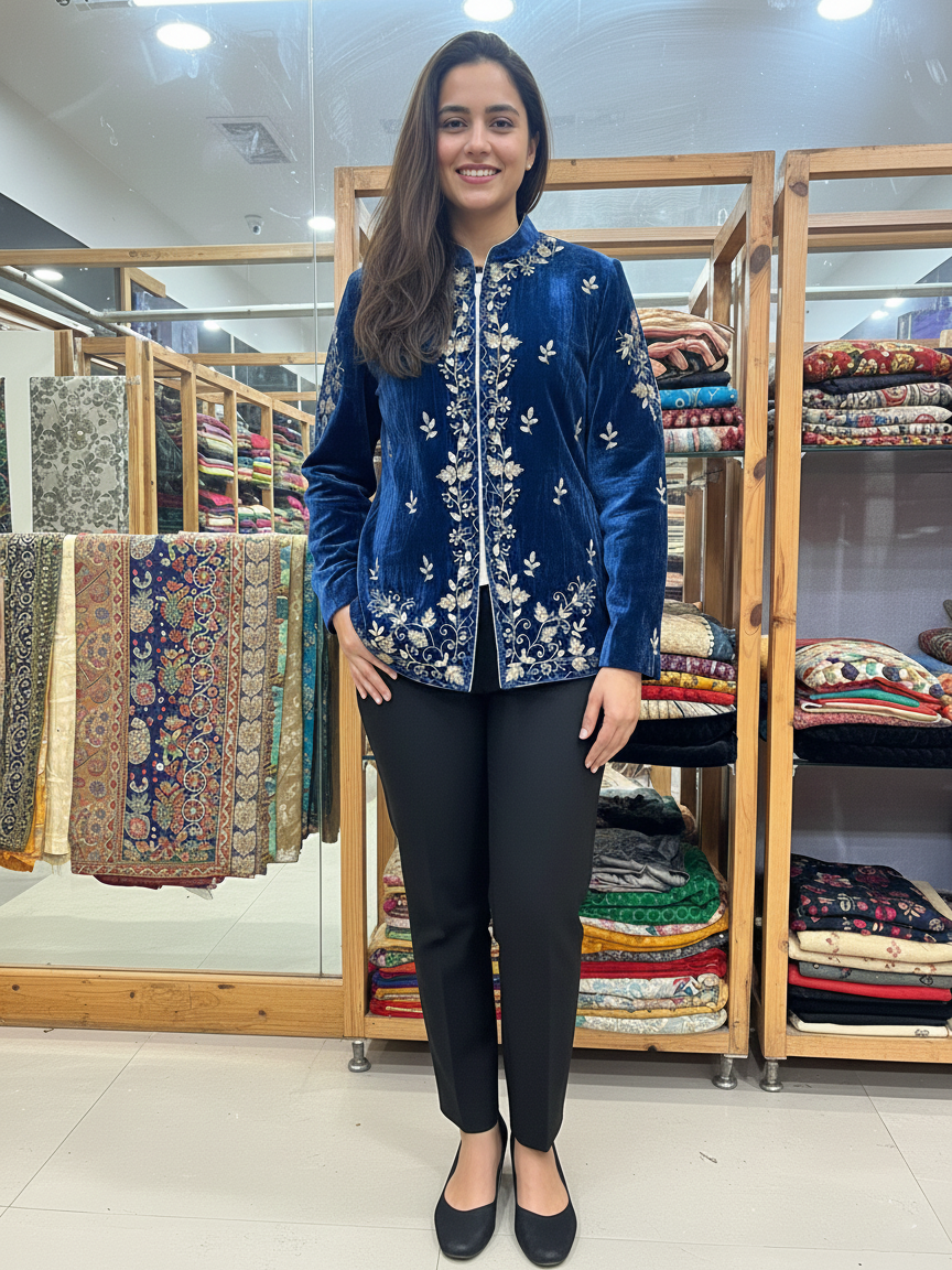Designer Velvet Jacket Featuring Intricate Pearl & Cutdana Work
