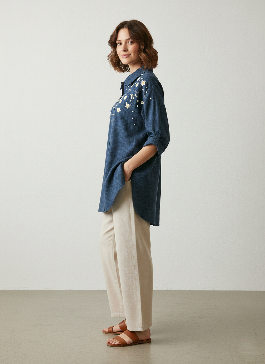 Ivory Glow Cotton Top with Resham & Pearl Work