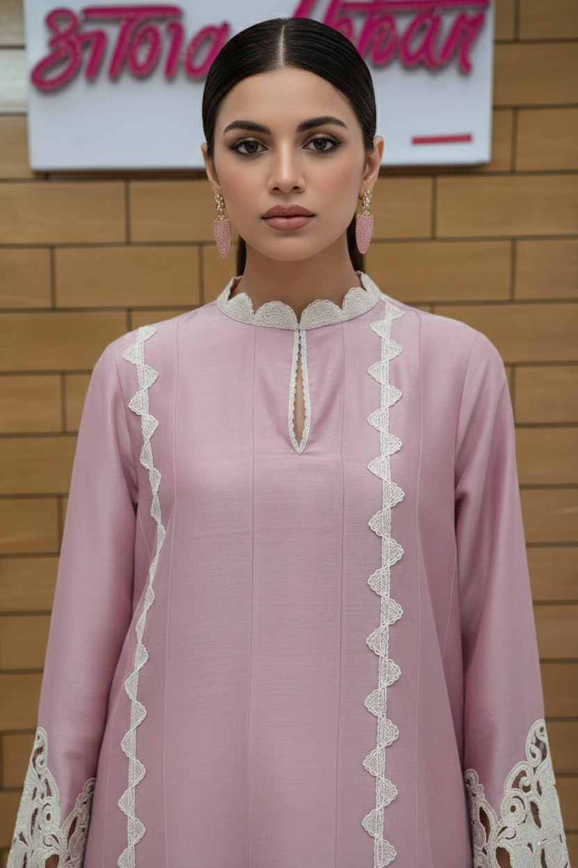 Blush Pink Lace Detail Dhoti Suit Set