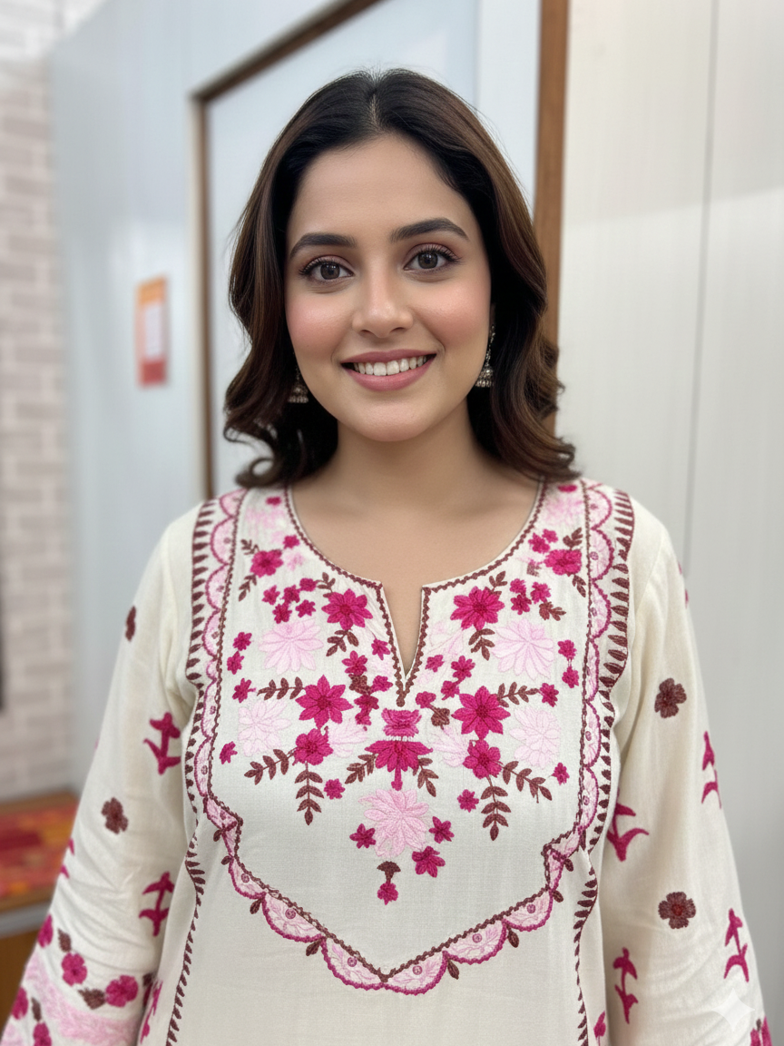 Modal Cotton Suit with Traditional Aari Work Embroidery