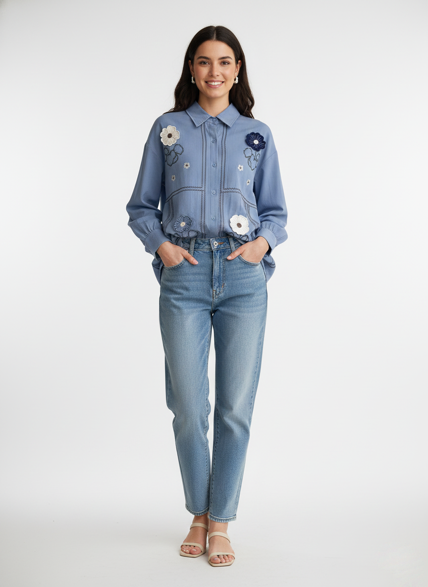 Classic Cotton Shirt Featuring Resham Embroidery