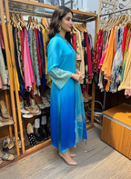 Ombre Blue Silk Suit with Aari Work & Organza Dupatta