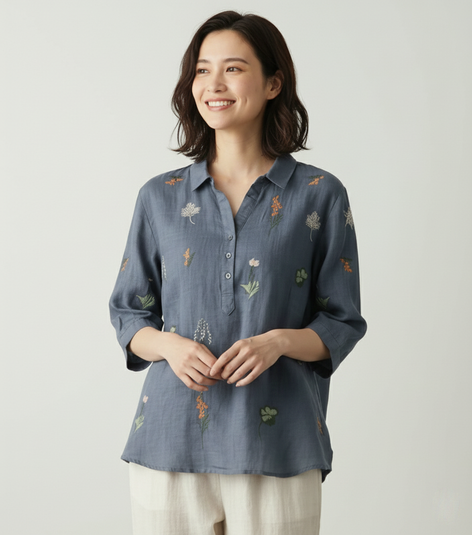 Casual Cotton Blouse Featuring Traditional Resham Work