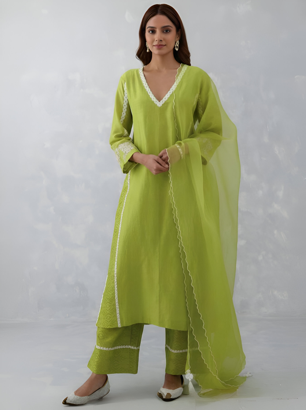 Modal Cotton Suit with Scalloped Organza Dupatta