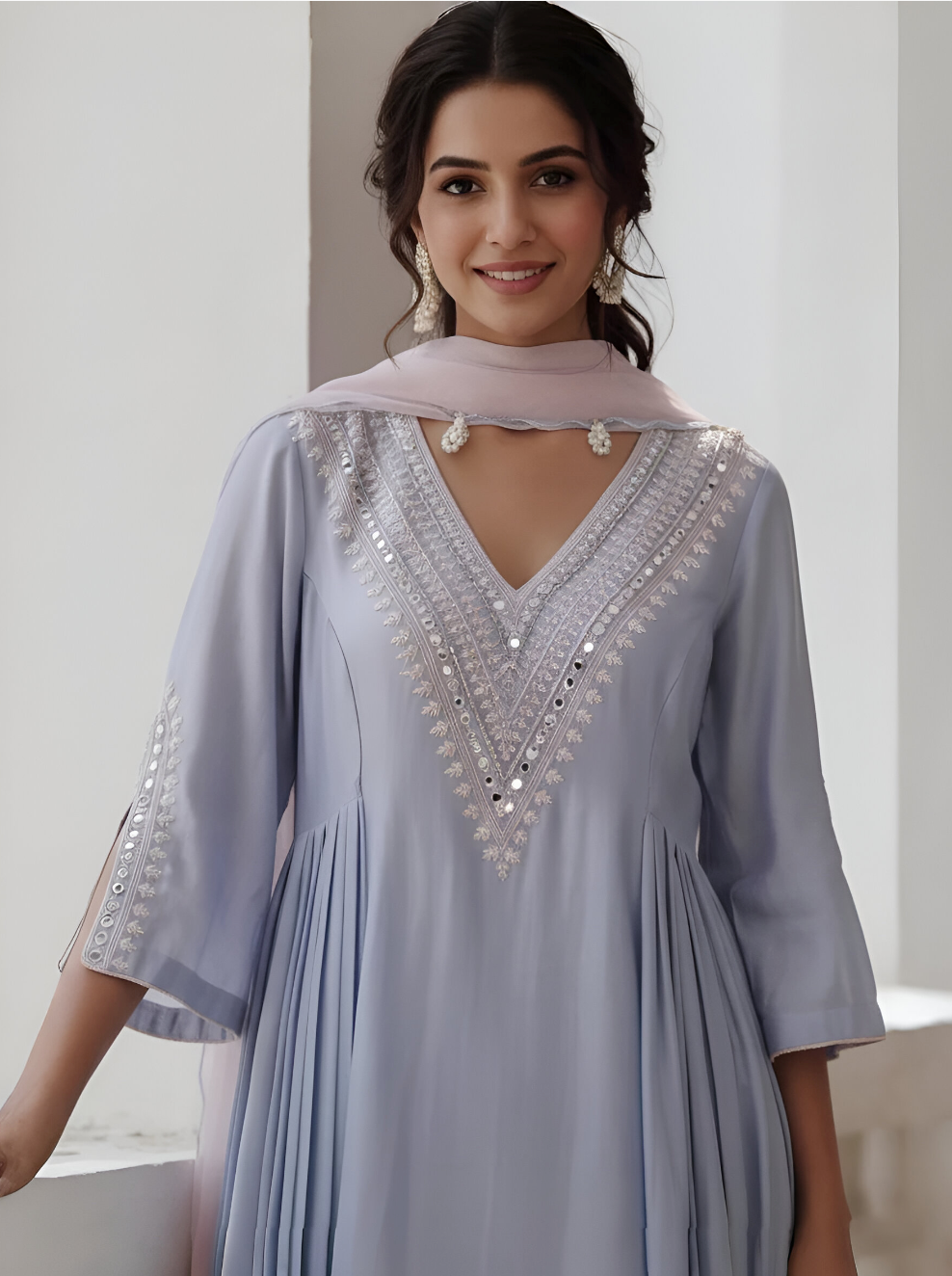 Luxury Modal Cotton Dress Material with Pearl & Zari Embellishment