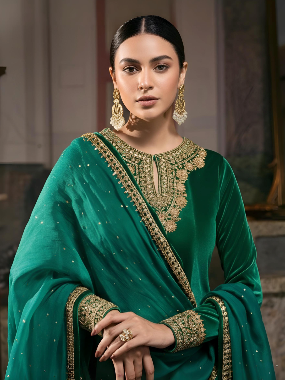 Royal Handcrafted Zardozi Velvet Ensemble