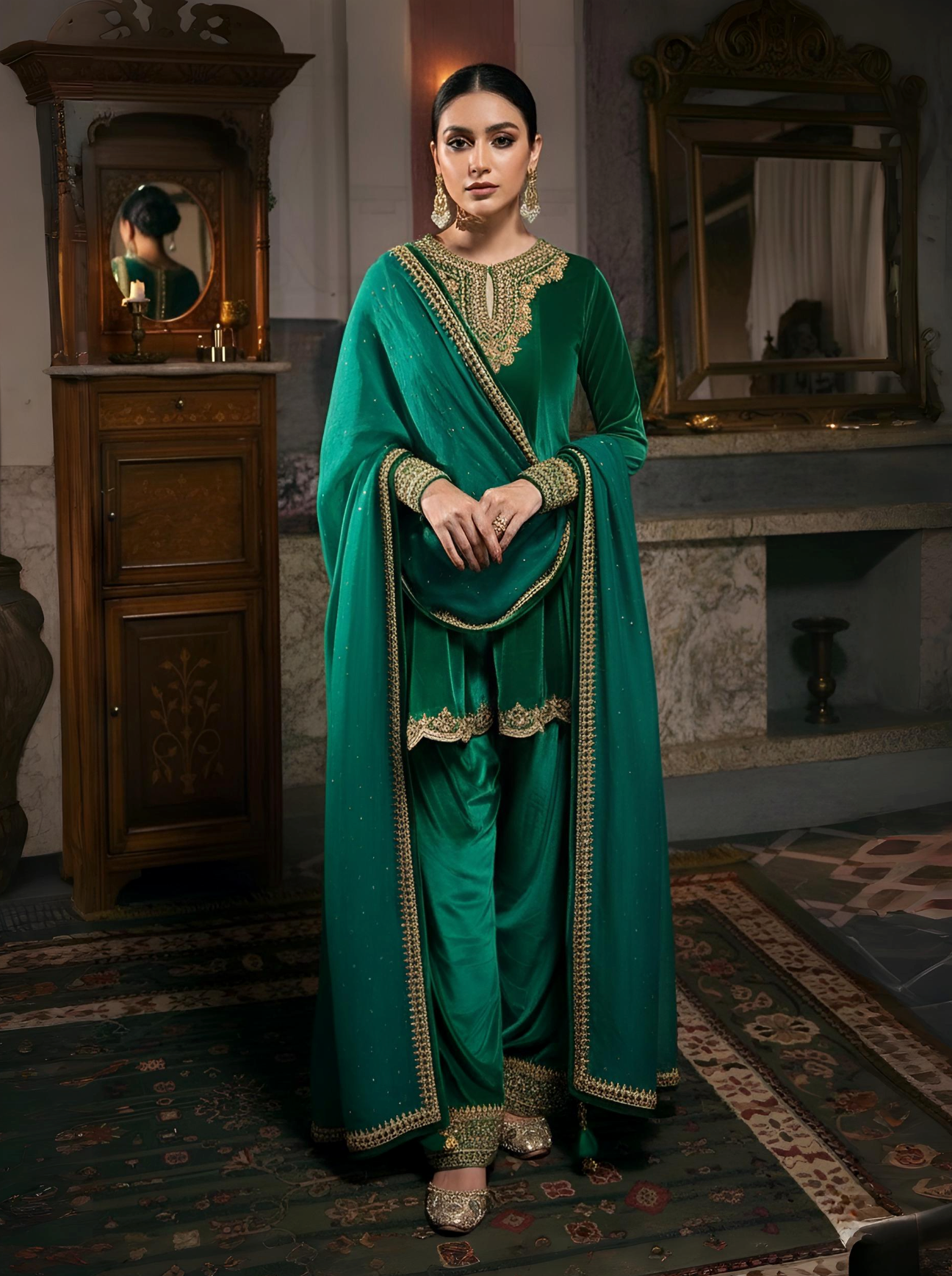 Royal Handcrafted Zardozi Velvet Ensemble
