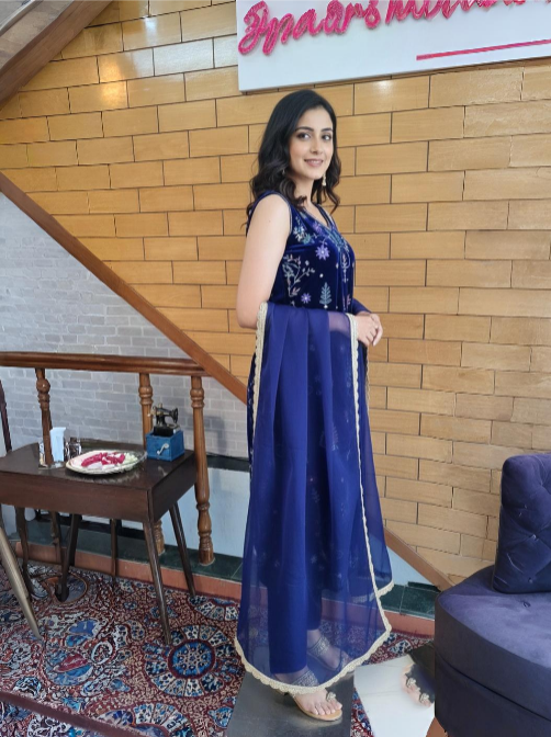 Elegant Silk Velvet Zardozi Work Suit Paired with Organza Dupatta