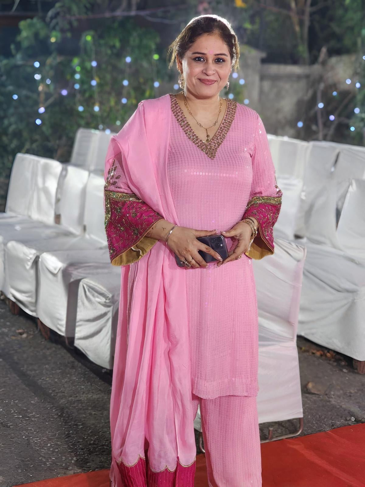 Georgette Pant Suit with Sequence & Appliqué Embellishment