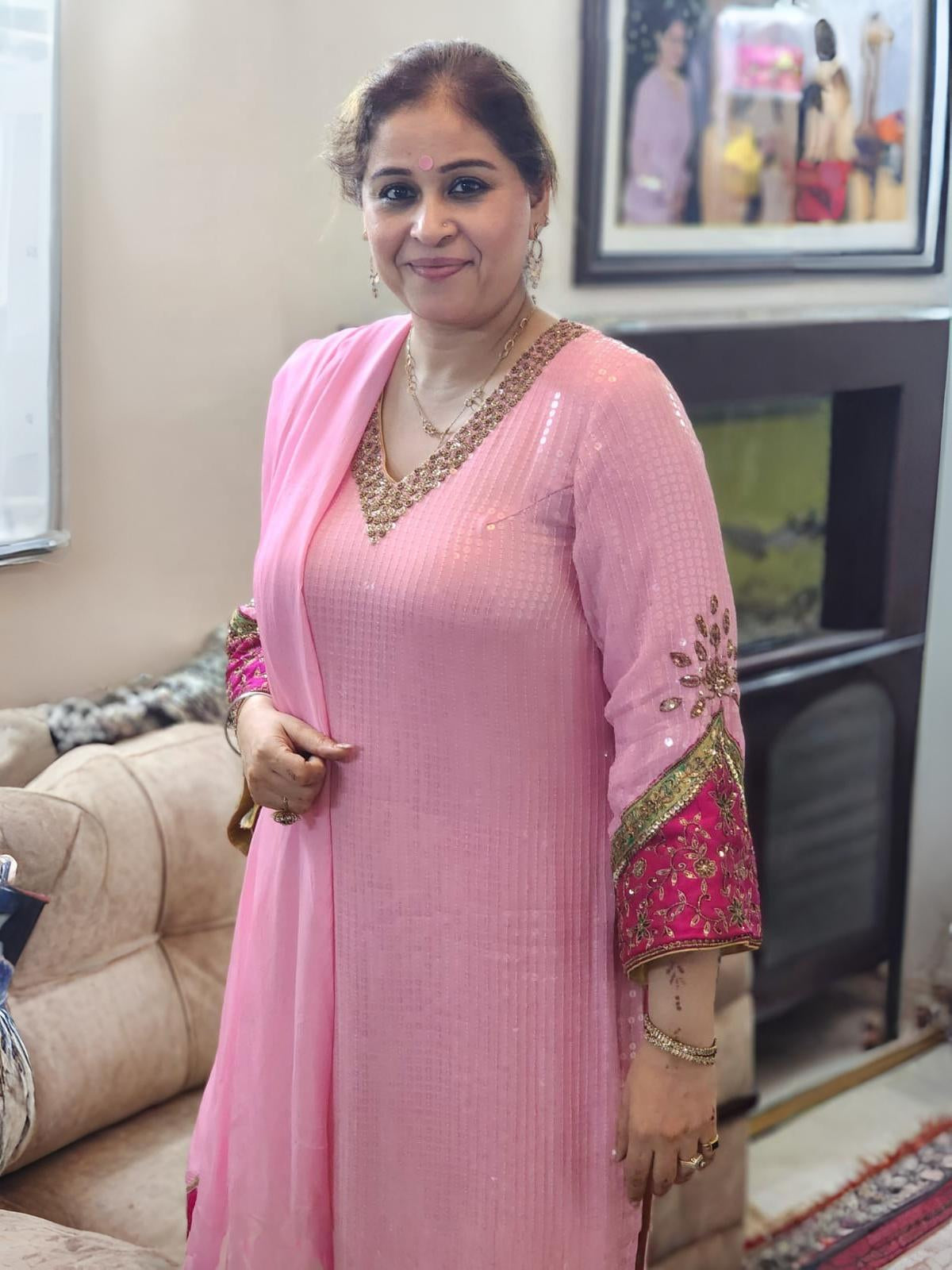 Georgette Pant Suit with Sequence & Appliqué Embellishment