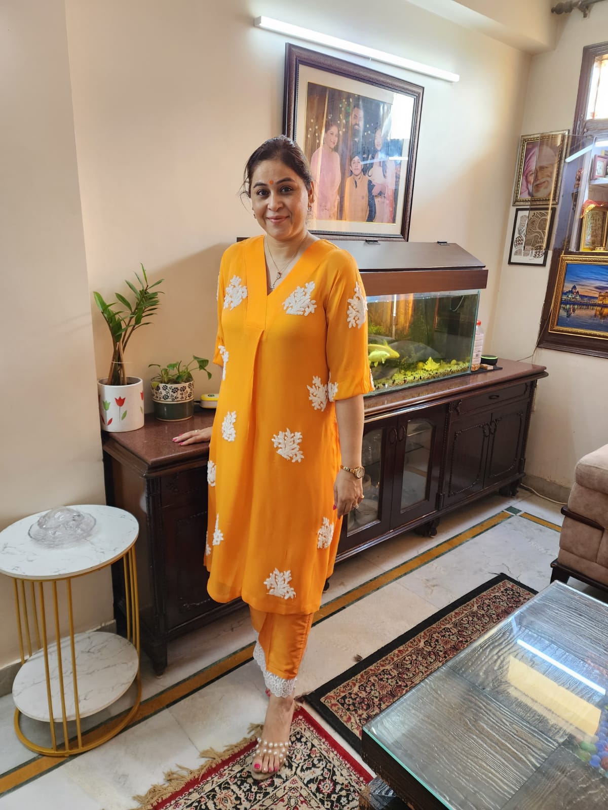 Georgette Pants Suit with Traditional Aari Work Embroidery