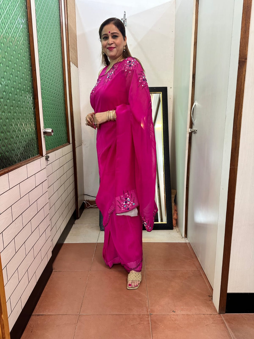 Organza Saree with Fine Resham and Cutdana Work Embroidery