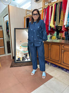 Smart Casual Resham Work Co-ord in Breathable Cotton Linen