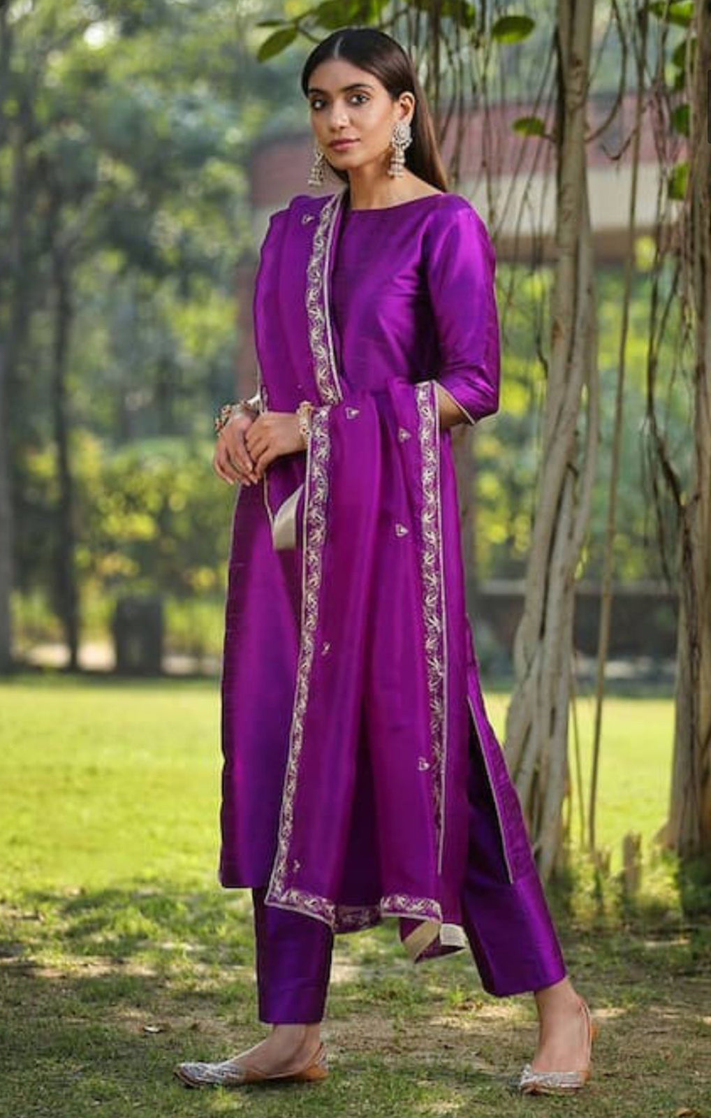 Shimmering Silk Suit Set Featuring Cutdana and Sequin Embellishments