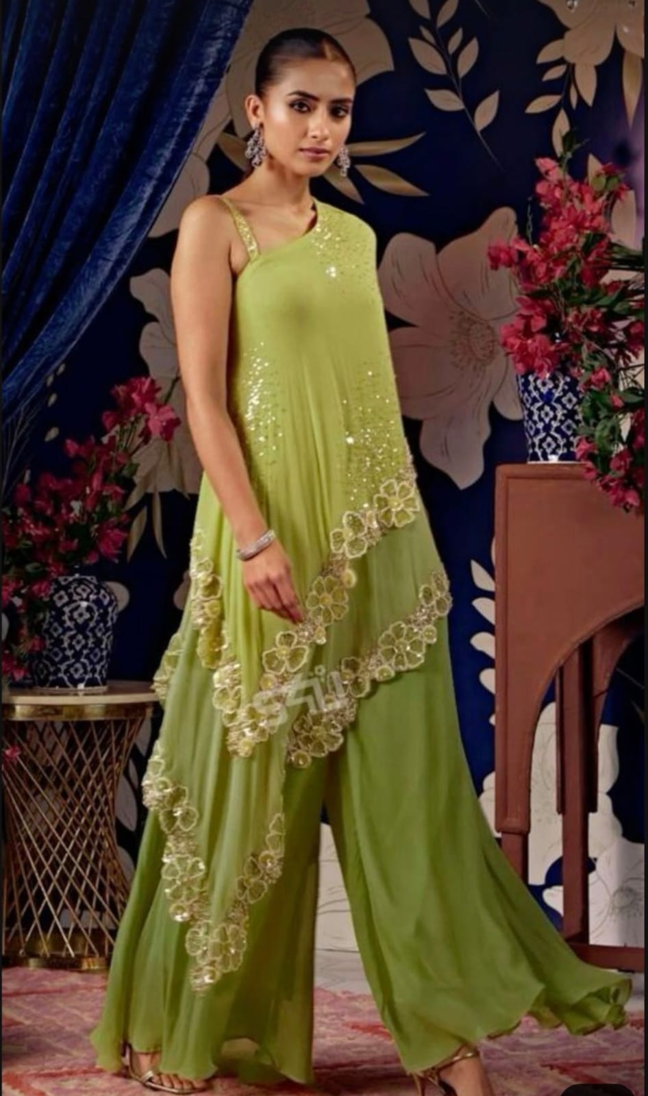 Layered Georgette Suit with Sequence and Cutdana Work