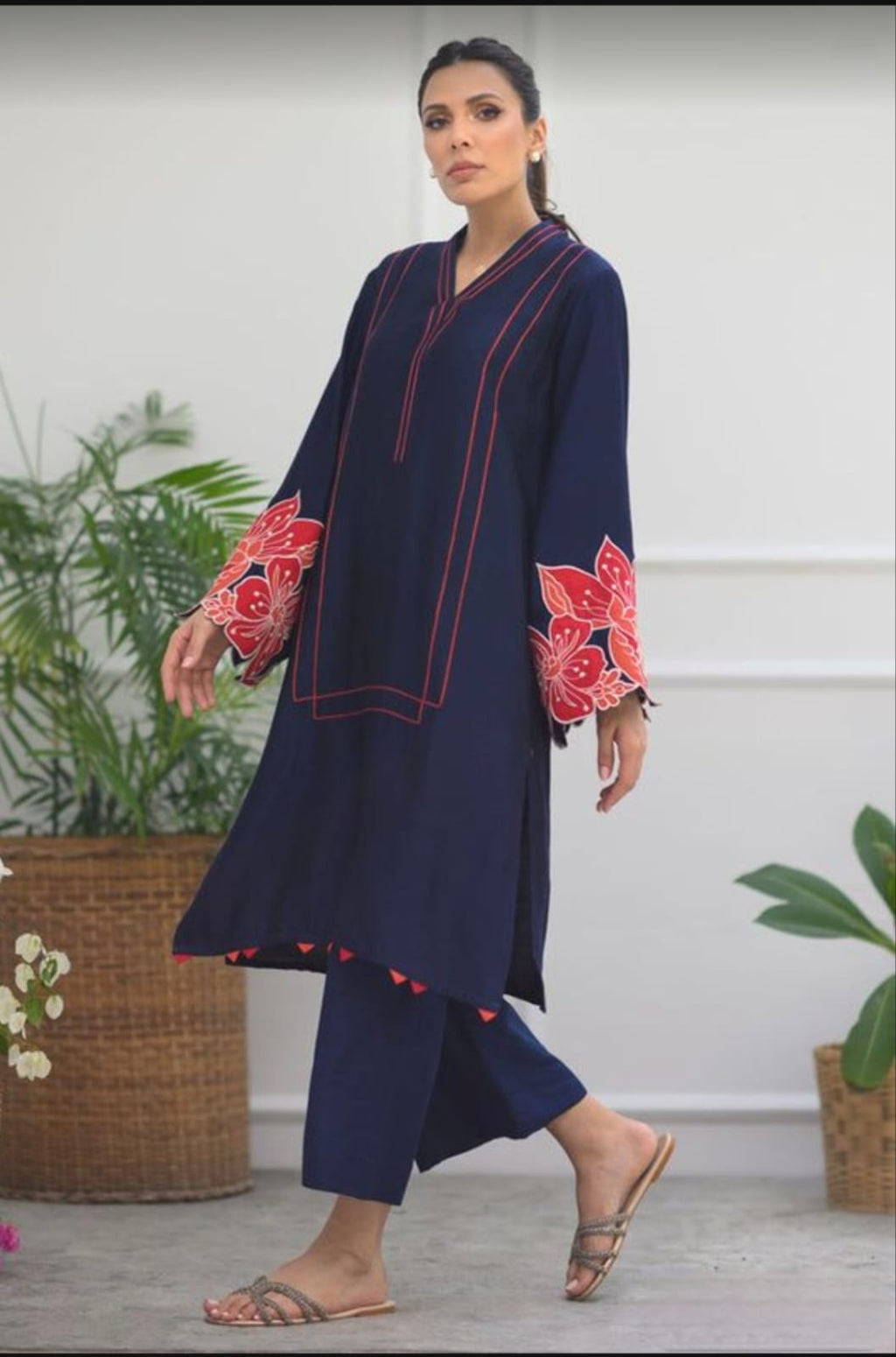 Cotton Suit with Resham Embroidery and Cut Work