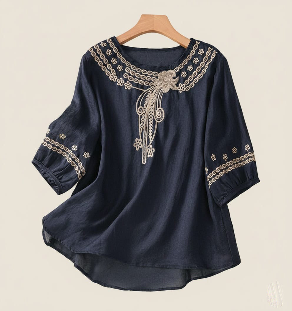 Resham Embroidered Malmal Cotton Top