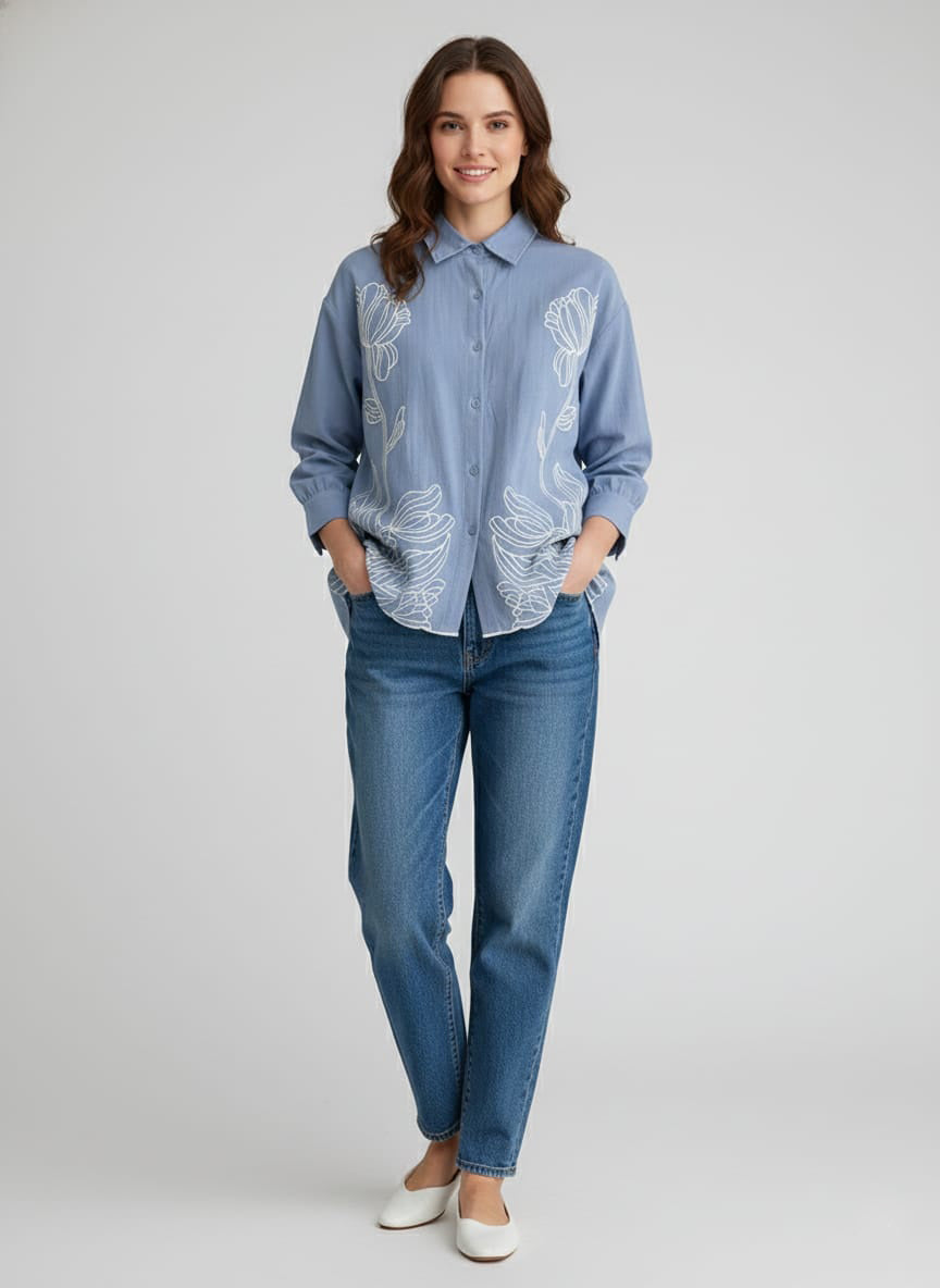 Soft Malmal Cotton Top with Intricate Resham Embroidery