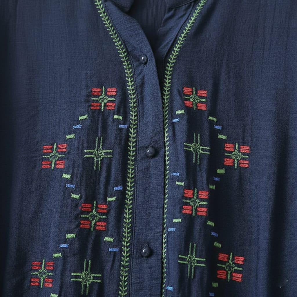 Relaxed-Fit Cotton Top with Geometric Resham Work