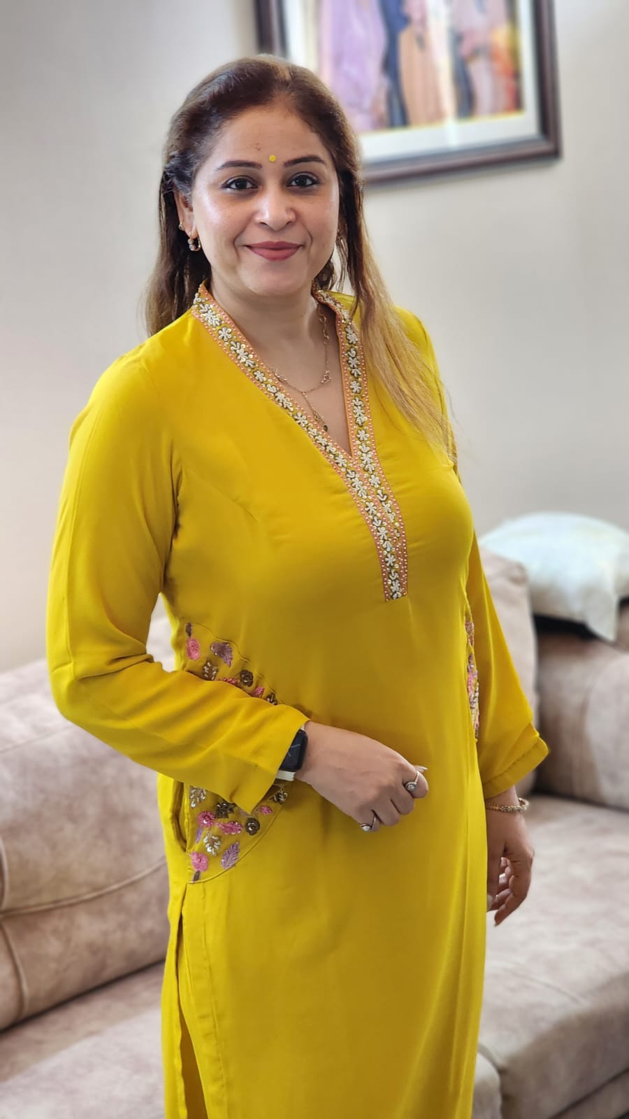 Mustard Georgette Resham Zardozi Embroidered Pant Suit