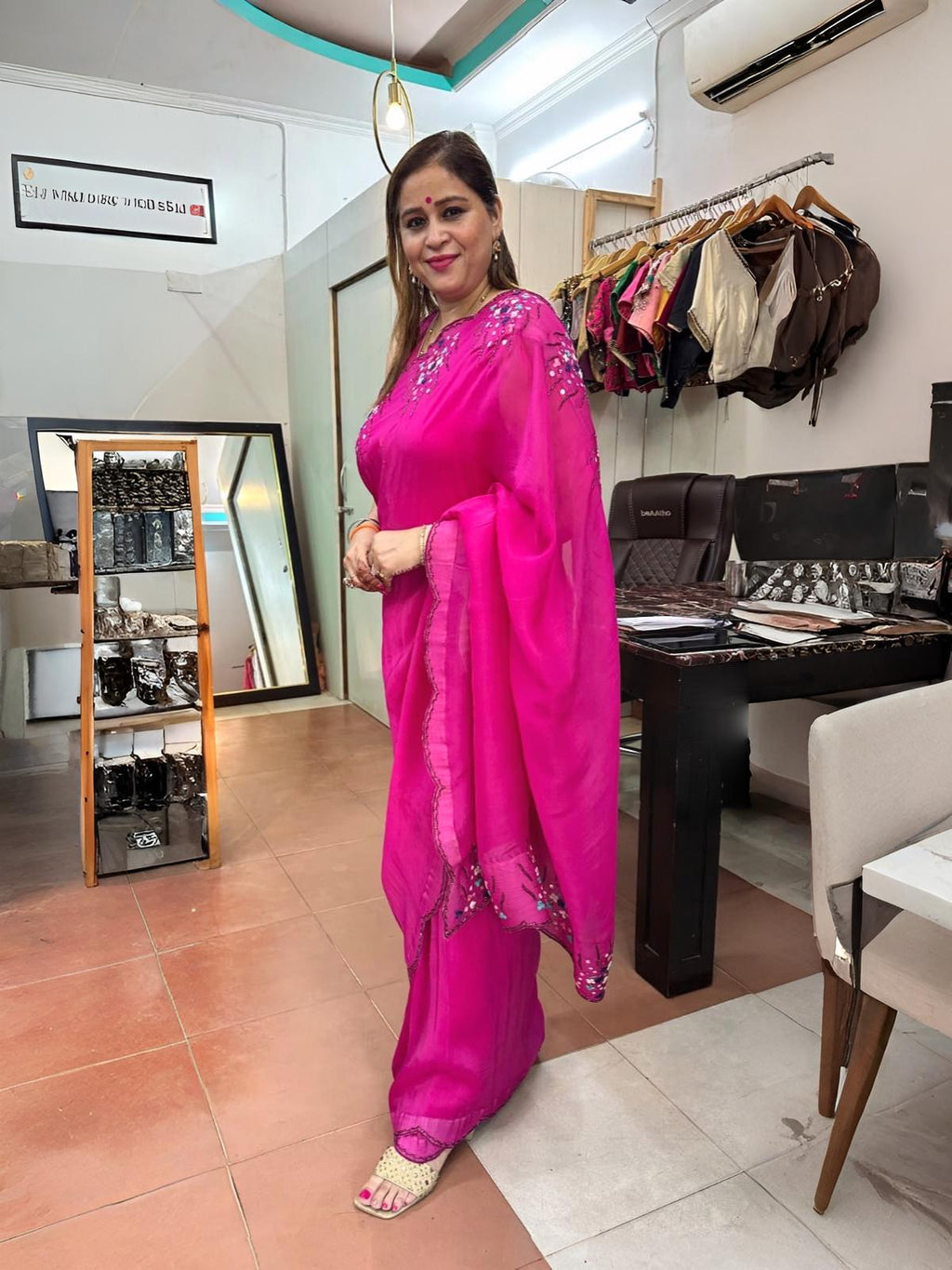 Organza Saree with Fine Resham and Cutdana Work Embroidery