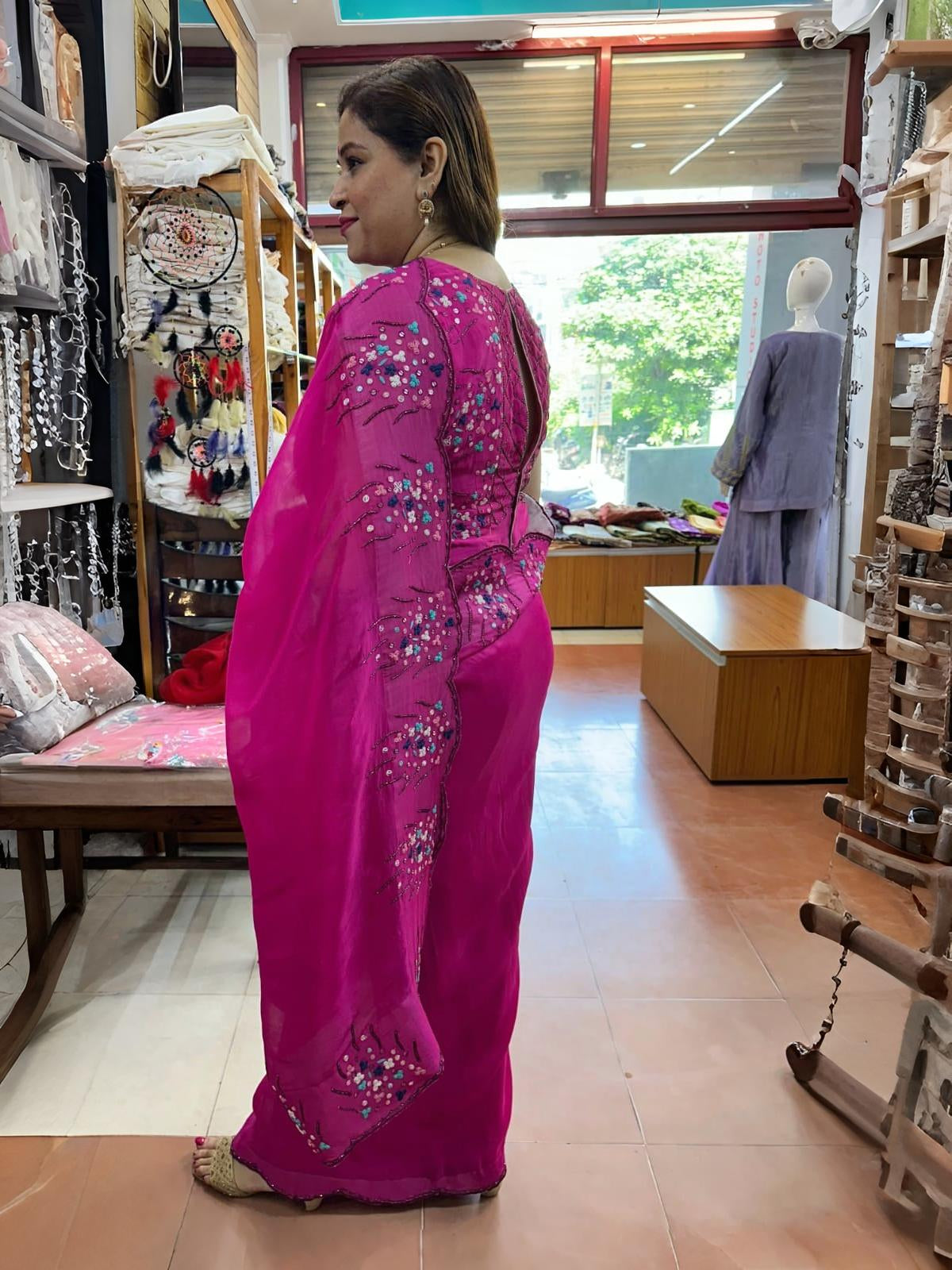 Organza Saree with Fine Resham and Cutdana Work Embroidery