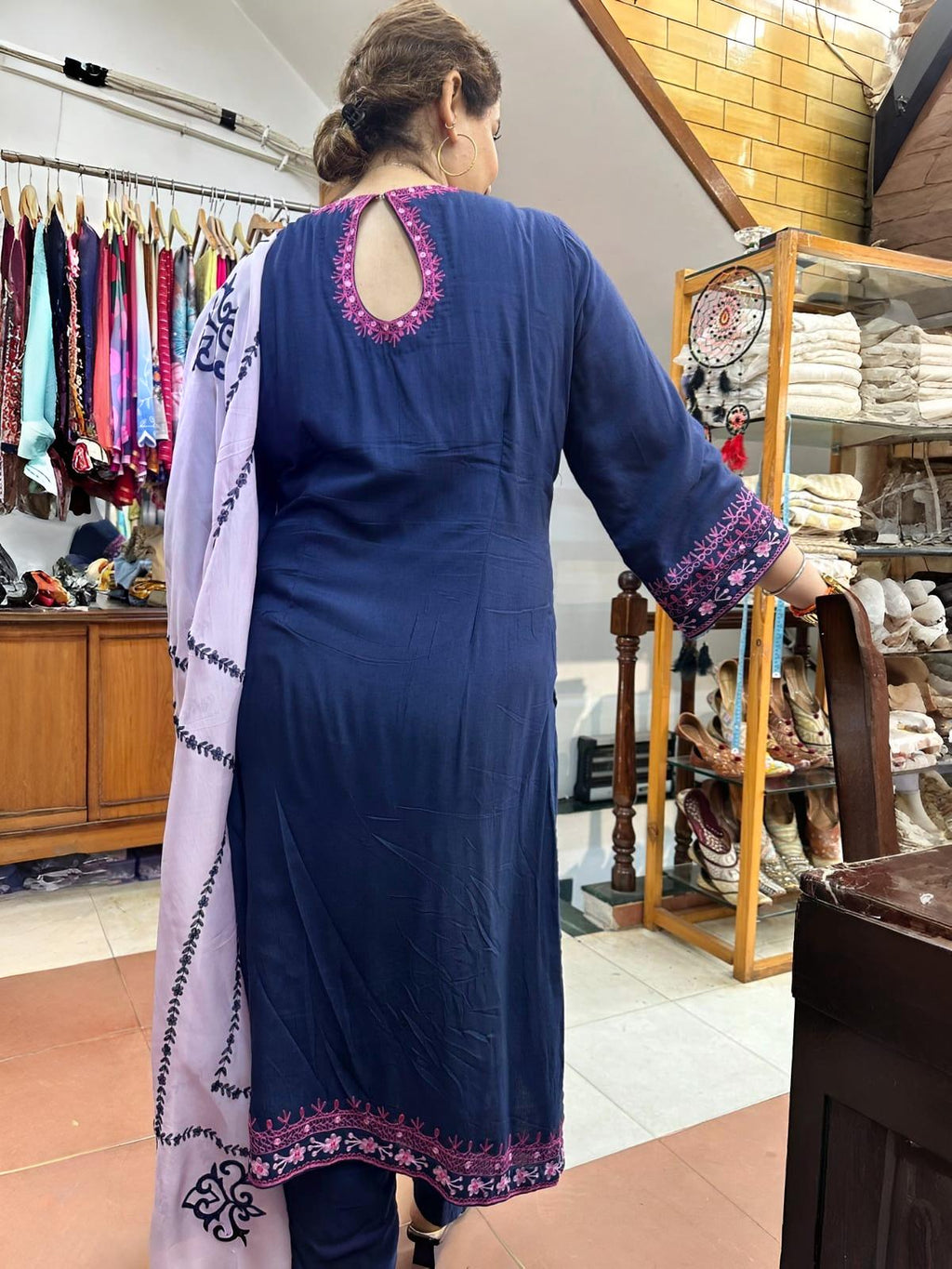 The Fusion Suit: Resham Embroidered Modal Cotton with Organza Dupatta