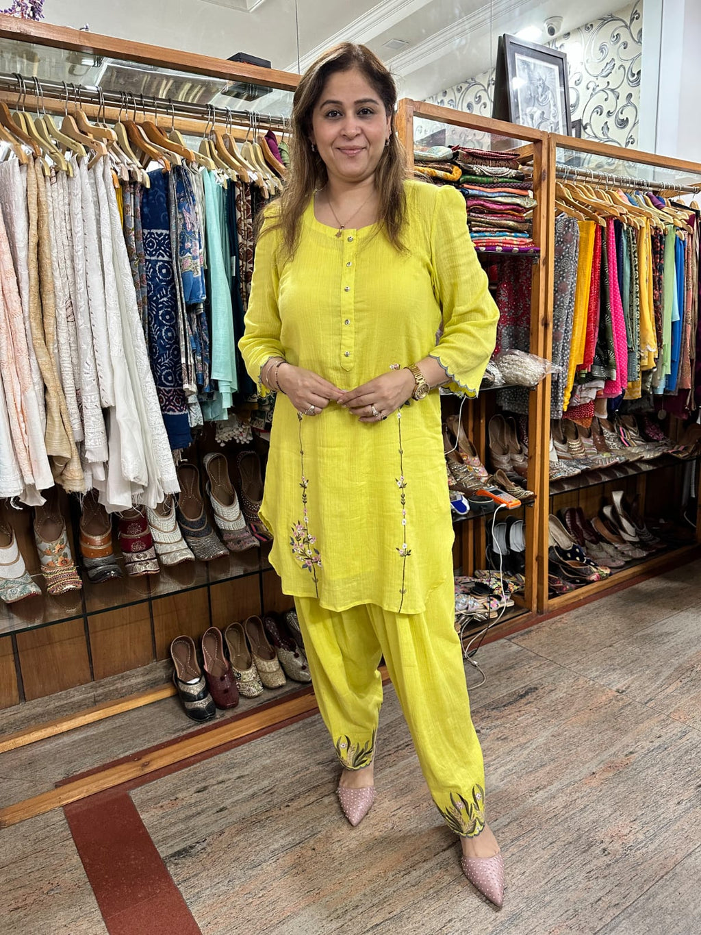 Crush Cotton Embroidered Suit Set with Resham Detailing