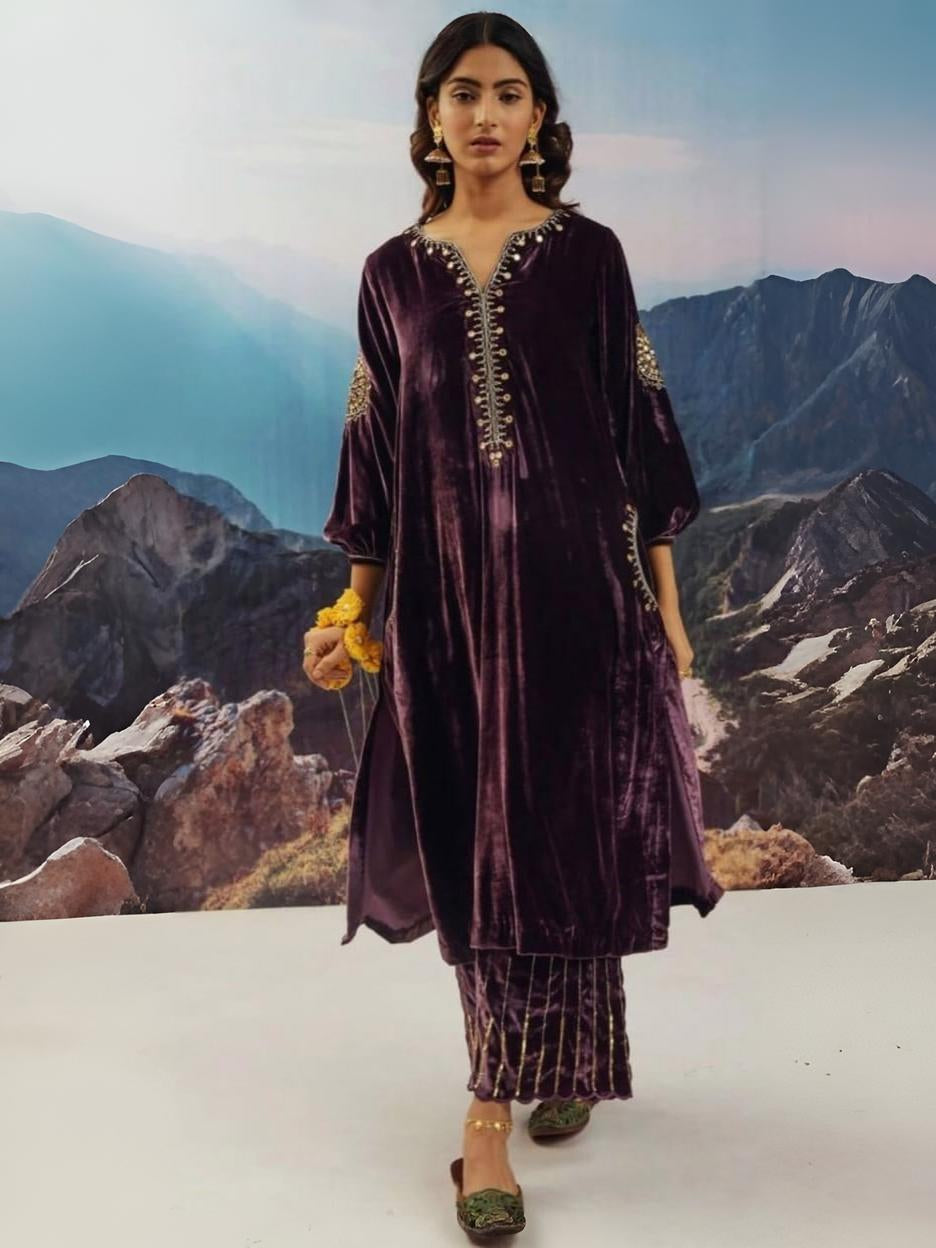 Festive Zari and Mirror Work Velvet Suit